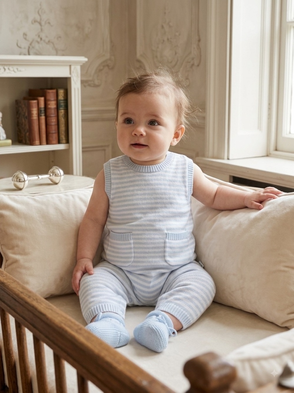Elegant Baby Luxury Striped Knit Romper/Jumpsuit 3-6 M - Picture 2 of 6